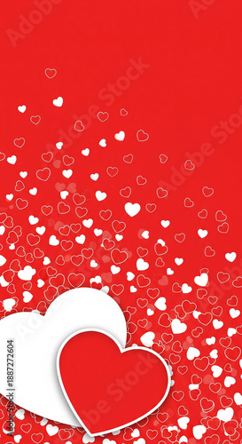 Red background with red and white hearts, Valentines Day or romantic design
