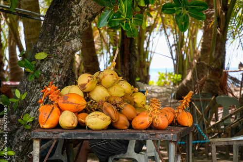 Wallpaper Mural Fuvahmulah local shop selling coconuts at a beach in Maldives during sunny day Torontodigital.ca