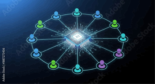 Network connections with glowing nodes and lines on dark background