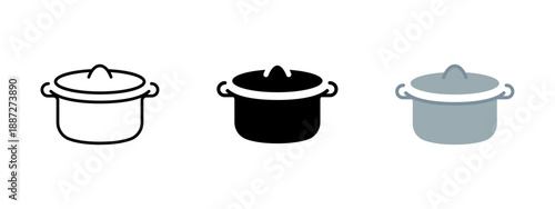 Kitchen pot icon. Cooking saucepan with lid for boiling food and preparing meals. Metal cookware for home kitchen use, suitable for soup, stew and everyday cooking.
