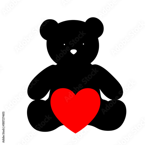Black Teddy Bear Holding Red Heart.