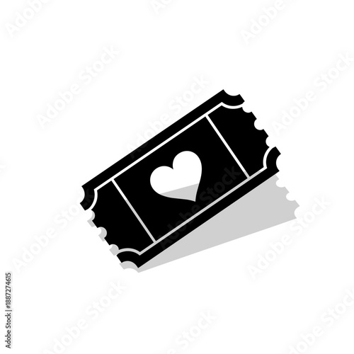 Black Ticket with White Heart Icon.