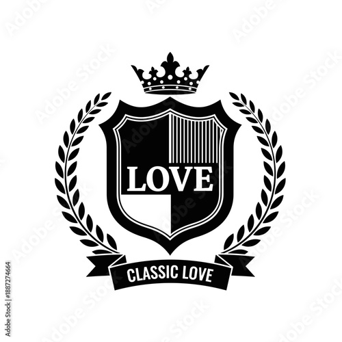 Classic Love Shield Emblem with Crown.