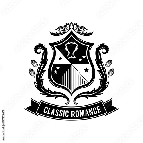 Classic Romance Crest with Heart Emblem.