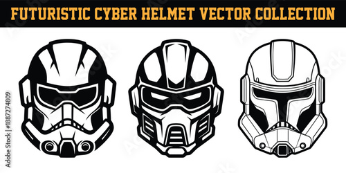 Futuristic cyber helmets vector collection for scifi and gaming designs  futuristic helmets with sleek metallic finishes