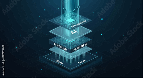 Futuristic data layers stack with platform and cloud levels
