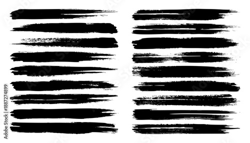 Long grunge brush strokes, lines, ink smudges, hand-drawn scribble shapes. Handmade sketchy marks, stains, charcoal streaks. Paint textures, dry brush effect. Marker underline. Vector illustration