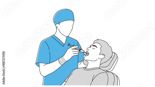 Dentist administering anesthetic injection to patient in dental chair  