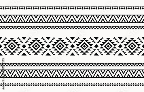 Ethnic tribal Aztec black and white stripe background. Seamless tribal pattern, folk embroidery, tradition geometric Aztec ornament. Traditional design for fabric, textile, print, rug, paper, carpet

