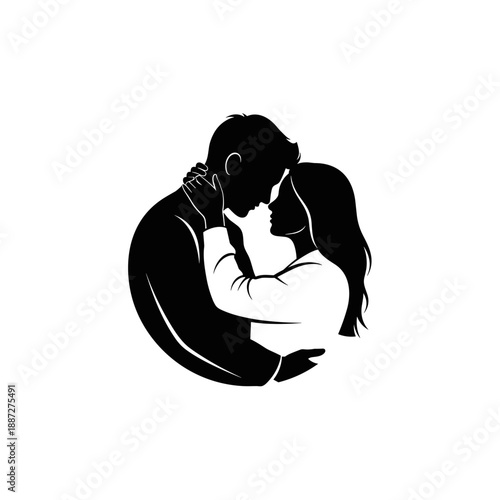 Couple Embracing and Kissing Silhouette.