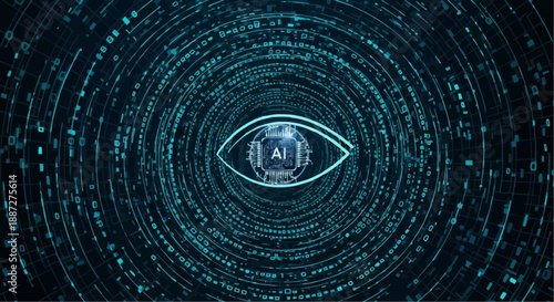 Futuristic eye with code background surveillance concept
