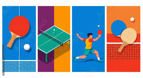 World Table Tennis Day table tennis, featuring rackets, balls, nets, and a dynamic player in action, perfect for sports designs