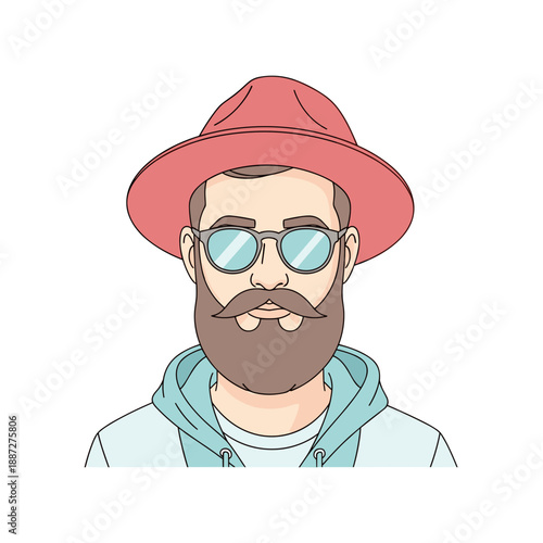 Man with beard wearing sunglasses and pink hat in casual style  