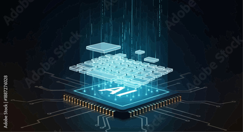 Ai microchip with glowing circuits on a dark background