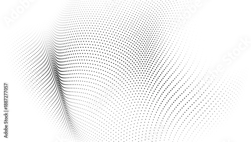 Abstract halftone wave pattern with flowing dotted surface, modern digital particle background design for technology branding, data visualization, futuristic posters and creative layouts
