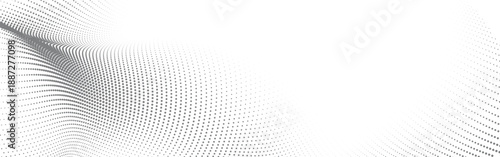 Gray halftone dotted wave surface with soft motion, abstract digital particle background for professional technology presentations, data visualization and clean design