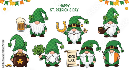 St. Patrick's Day Gnome Celebration Vector Illustration