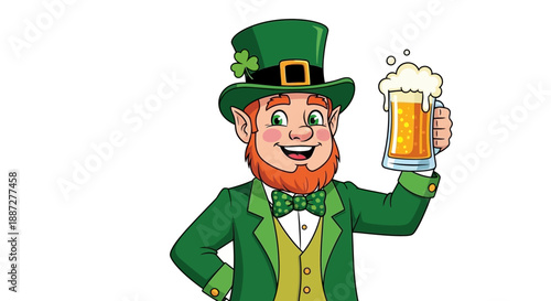 Cheerful Leprechaun Holding a Pint of Beer Vector Illustration