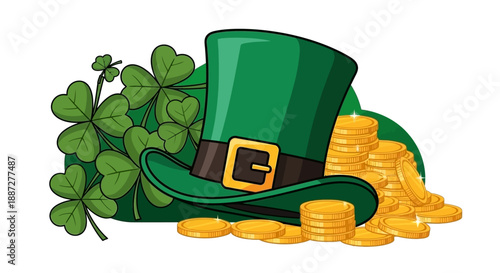 St. Patrick's Day Festive Vector Illustration with Gold Coins and Shamrocks