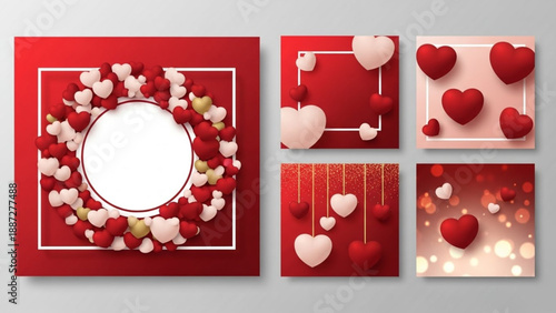 Valentine's Day Romantic Red Heart Frames and Backgrounds for Valentine's Day and Celebrations