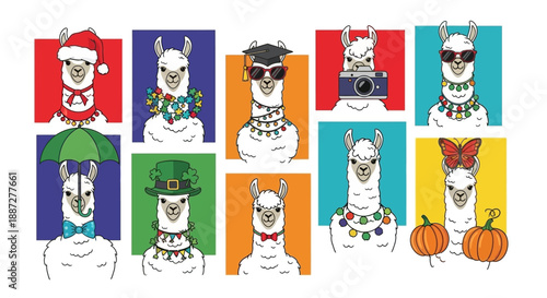 A Whimsical Collection of Festive Llama Vector Illustrations