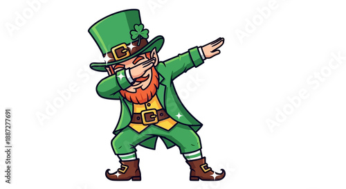 Dabbing Leprechaun Vector Illustration with Shamrock Hat