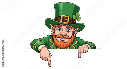 Whimsical Leprechaun Vector Illustration Pointing Down
