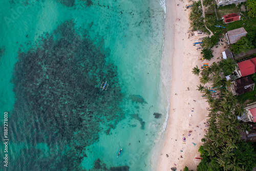 Tableau sur toile Drone Shot of White Sand Coastline and Coral Reefs in Boracay - 1