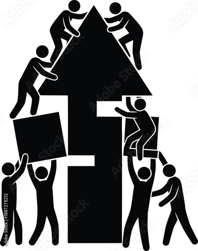 Teamwork and collaboration concept with people building a house