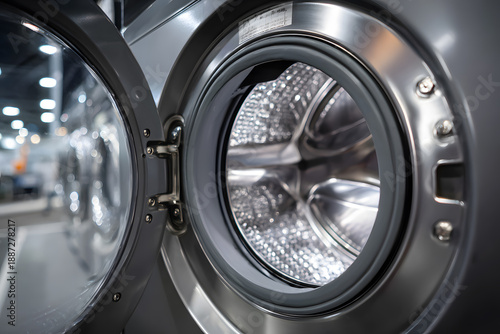 Wallpaper Mural Washing machine drum shows shiny interior with clear lighting in a modern laundry space Torontodigital.ca