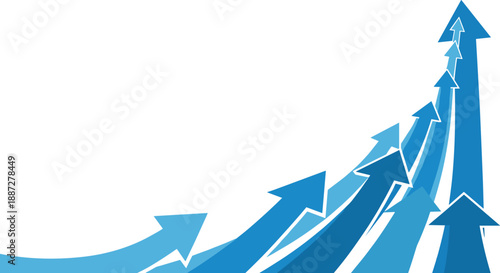 Blue arrows ascending in a graph indicating growth and progress from a low to high point in a simple illustration