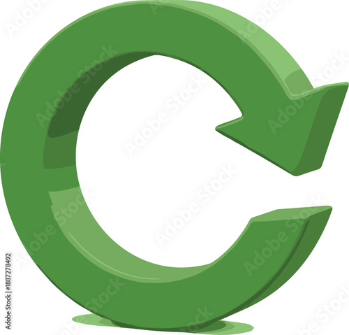 A large green recycle symbol with an arrow indicating the cycle of reuse and sustainability