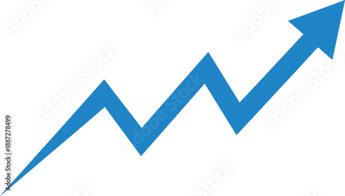 Graph showing upward trend with fluctuating blue arrow on a neutral background from a straightforward viewpoint