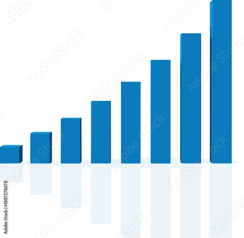 Blue bars rising in a graph indicating growth and progress viewed from a straightforward perspective