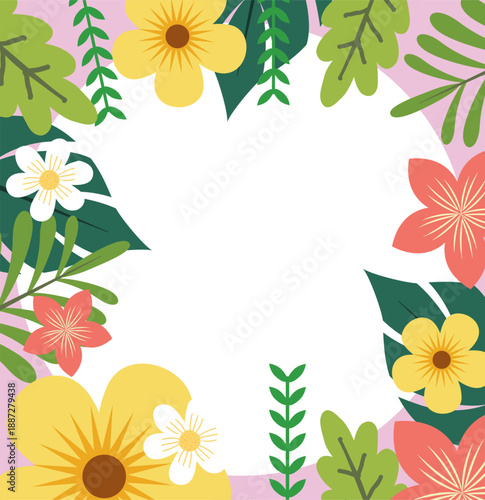 Spring Background. Spring season background. Cartoon Vector illustration design for Poster, Banner, Flyer, Greeting, Card, Cover, Post, Promotion. beautiful and colorful plants, leaves and flowers.
