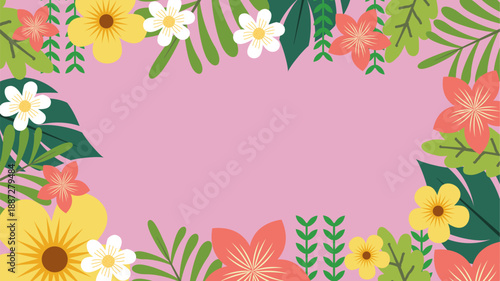 Spring Background. Spring season background. Cartoon Vector illustration design for Poster, Banner, Flyer, Greeting, Card, Cover, Post, Promotion. beautiful and colorful plants, leaves and flowers.
