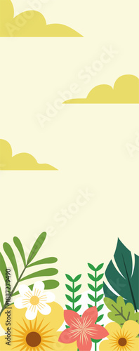 Spring Background. Spring season background. Cartoon Vector illustration design for Poster, Banner, Flyer, Greeting, Card, Cover, Post, Promotion. beautiful and colorful plants, leaves and flowers.
