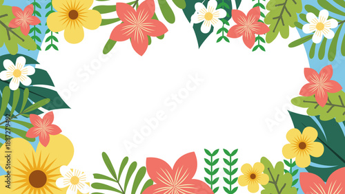 Spring Background. Spring season background. Cartoon Vector illustration design for Poster, Banner, Flyer, Greeting, Card, Cover, Post, Promotion. beautiful and colorful plants, leaves and flowers.
