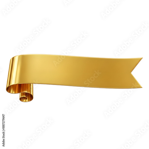Golden Ribbon Banner 3D Curled Isolated On Transparent Background
