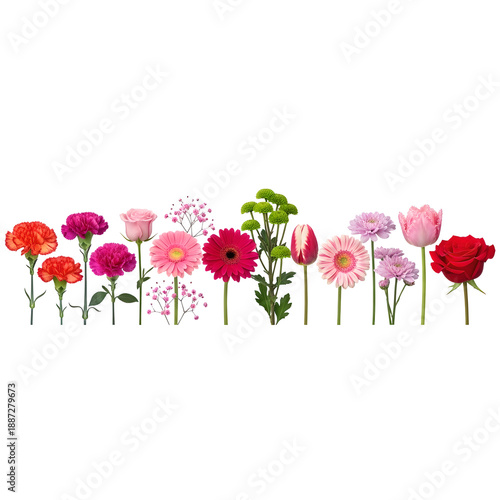 Assorted Flowers Colorful Mix Isolated On Transparent Background