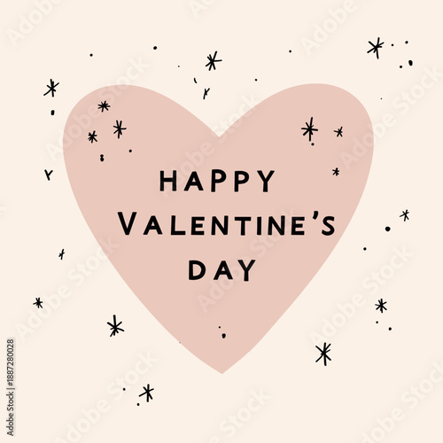 Heart shape with Happy Valentine's Day text on a blush background with stars. Happy Valentine's Day message on heart with stars