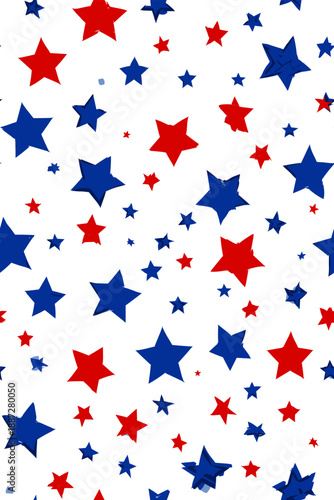 Red and blue stars forming a cheerful, seamless American flag inspired pattern. USA colors star pattern creating a patriotic background