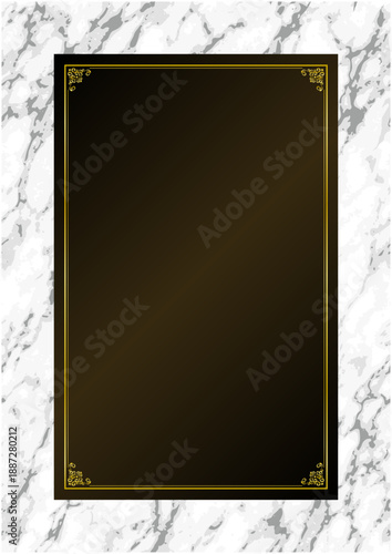 白大理石とブラックの高級スクエアフレーム｜Luxury Black and Gold Frame on Marble Background