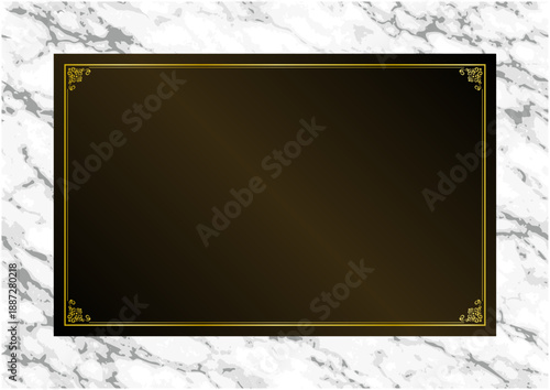 白大理石とブラックの高級スクエアフレーム｜Luxury Black and Gold Frame on Marble Background