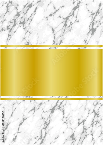 白大理石背景のゴールド横帯フレーム｜Gold Horizontal Band Frame on Marble Background