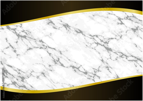 白大理石とゴールドの曲線モダンフレーム｜Modern Curved Gold Frame on Marble Background