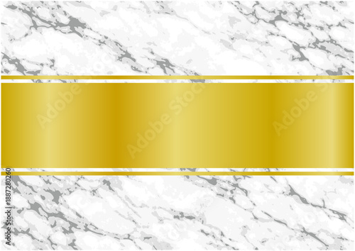 白大理石背景のゴールド横帯フレーム｜Gold Horizontal Band Frame on Marble Background