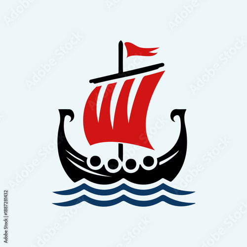 Viking Ship Drakkar Flat Vector Illustration Icon