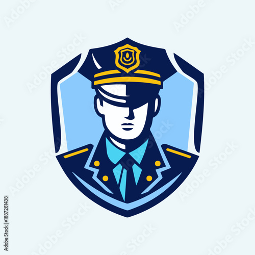 Police Officer Shield Badge Flat Vector Illustration