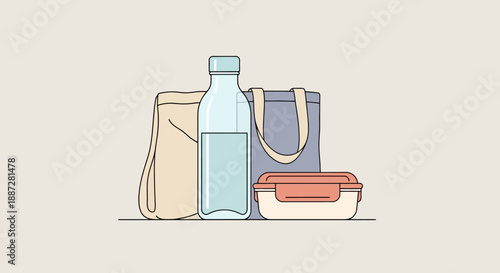 Reusable bag water bottle and lunch box for eco friendly daily use